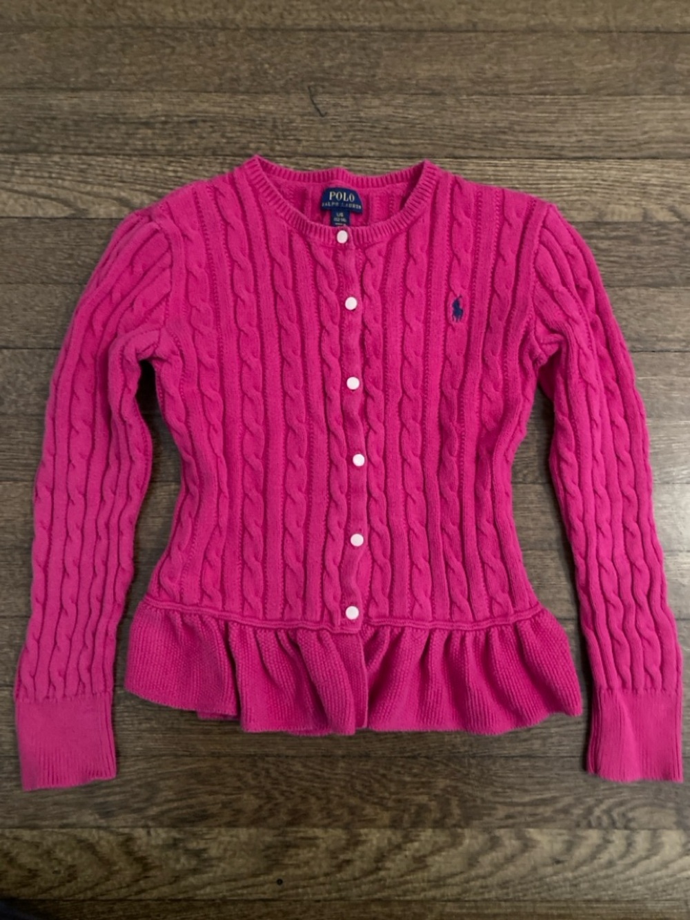Ralph Lauren Girl’s Cable-Knit Cotton Peplum Cardigan Size Girl’s Large